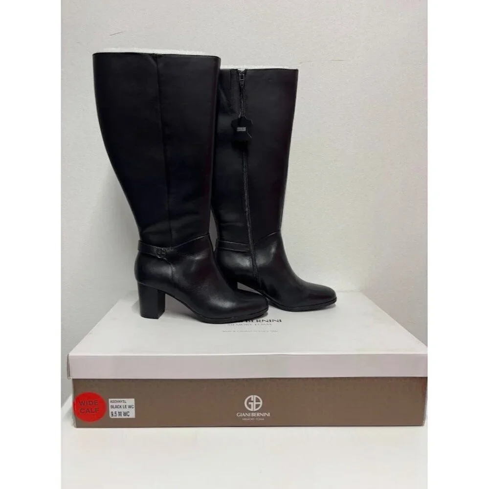 GIANI BERNINI / Adonnysl / Leather  / Tall / Knee-High / Boots / Black 9.5M Wide